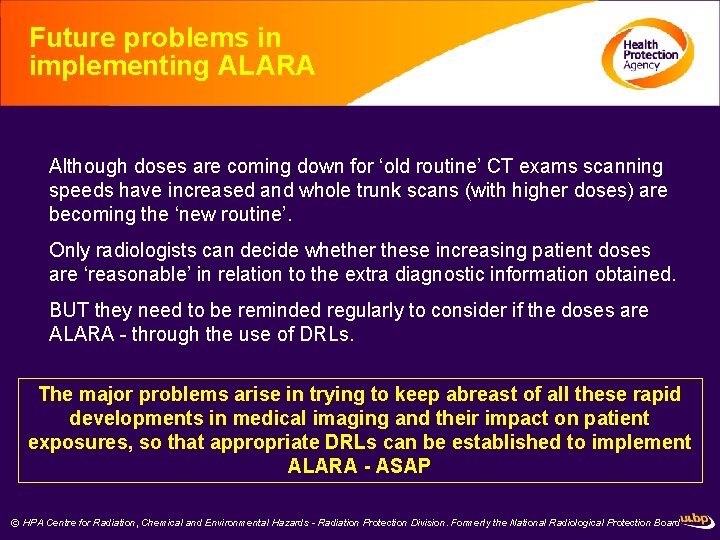 Future problems in implementing ALARA Although doses are coming down for ‘old routine’ CT