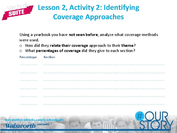Lesson 2, Activity 2: Identifying Coverage Approaches Using a yearbook you have not seen