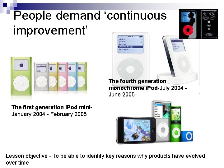People demand ‘continuous improvement’ The fourth generation monochrome i. Pod-July 2004 June 2005 The