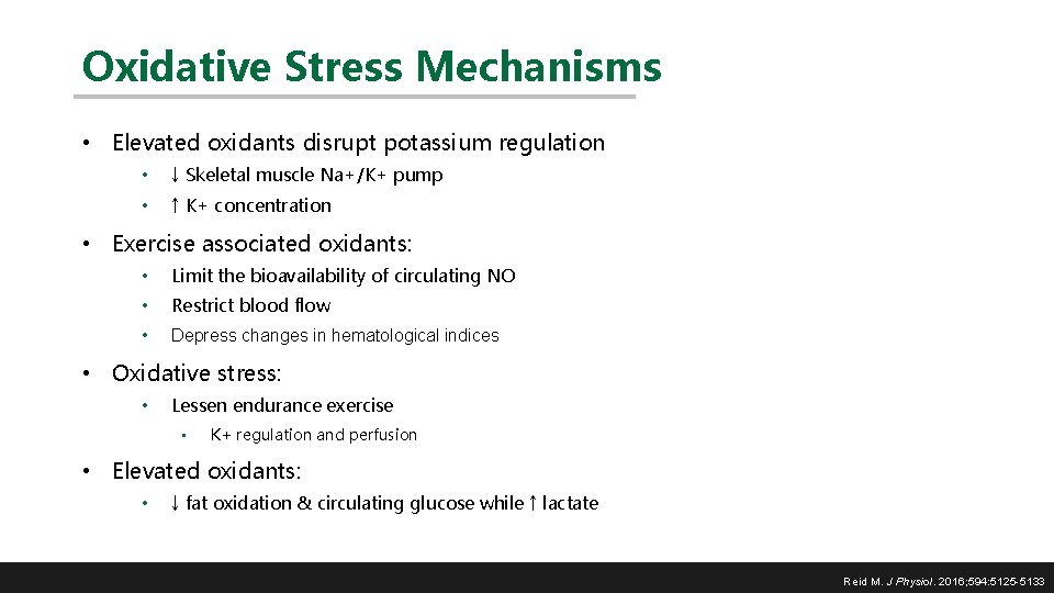 Oxidative Stress Mechanisms • Elevated oxidants disrupt potassium regulation • ↓ Skeletal muscle Na+/K+