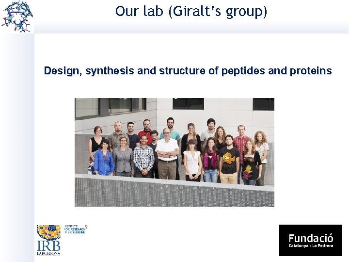 Our lab (Giralt’s group) Design, synthesis and structure of peptides and proteins 