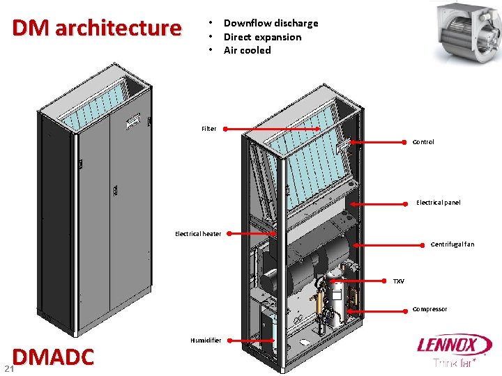 DM architecture • Downflow discharge • Direct expansion • Air cooled Filter Control Electrical