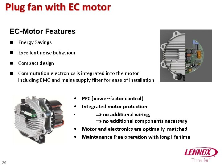 Plug fan with EC motor EC-Motor Features n Energy Savings n Excellent noise behaviour