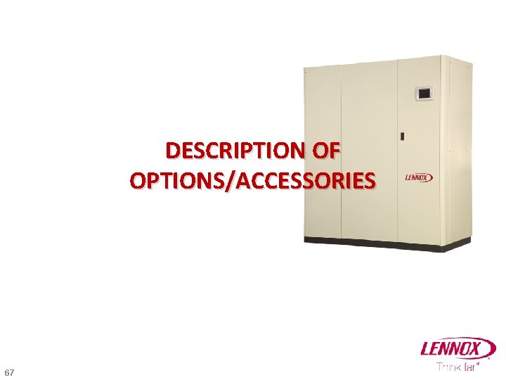 DESCRIPTION OF OPTIONS/ACCESSORIES 67 