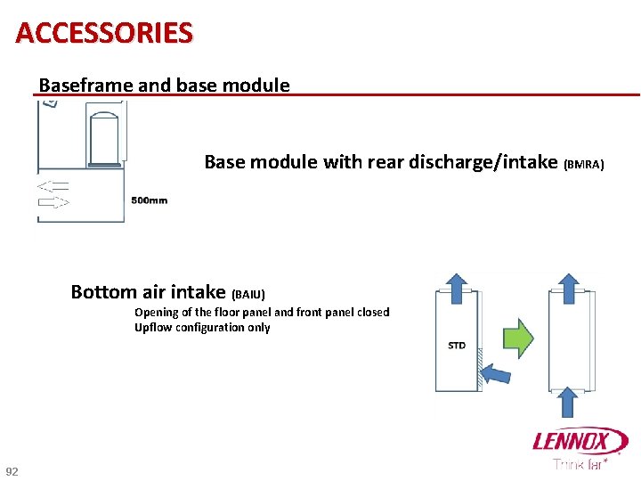 ACCESSORIES Baseframe and base module Base module with rear discharge/intake (BMRA) Bottom air intake