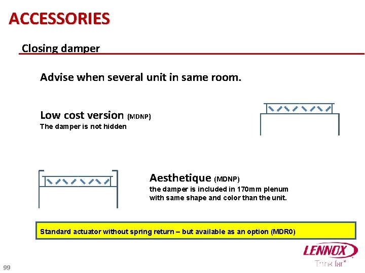 ACCESSORIES Closing damper Advise when several unit in same room. Low cost version (MDNP)