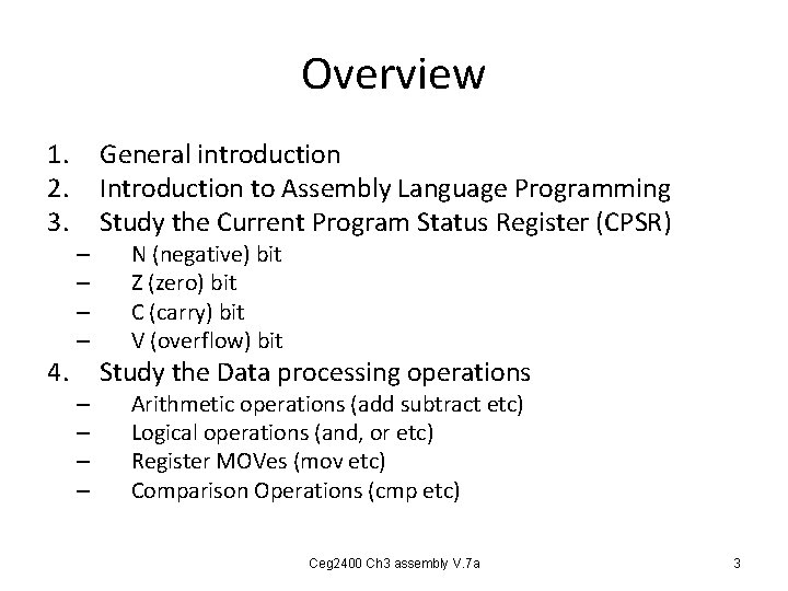Overview 1. 2. 3. 4. – – – – General introduction Introduction to Assembly Overview 1. 2. 3. 4. – – – – General introduction Introduction to Assembly