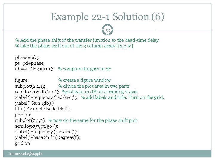 Example 22 -1 Solution (6) 13 % Add the phase shift of the transfer