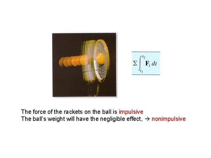 The force of the rackets on the ball is impulsive The ball’s weight will