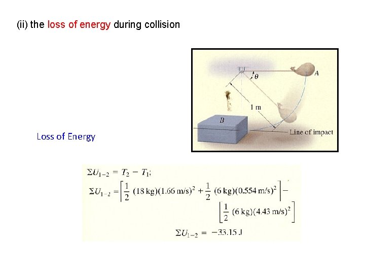 (ii) the loss of energy during collision Loss of Energy 