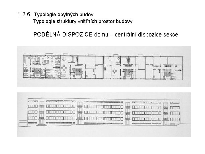 1. 2. 6. Typologie obytných budov Typologie struktury vnitřních prostor budovy PODÉLNÁ DISPOZICE domu