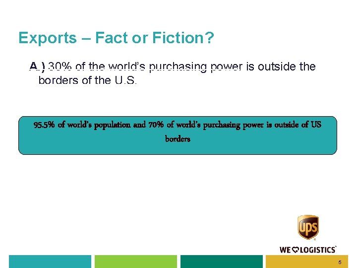 Exports – Fact or Fiction? A. ) 30% of the world’s purchasing power is
