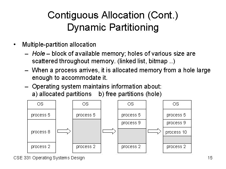 Contiguous Allocation (Cont. ) Dynamic Partitioning • Multiple-partition allocation – Hole – block of Contiguous Allocation (Cont. ) Dynamic Partitioning • Multiple-partition allocation – Hole – block of