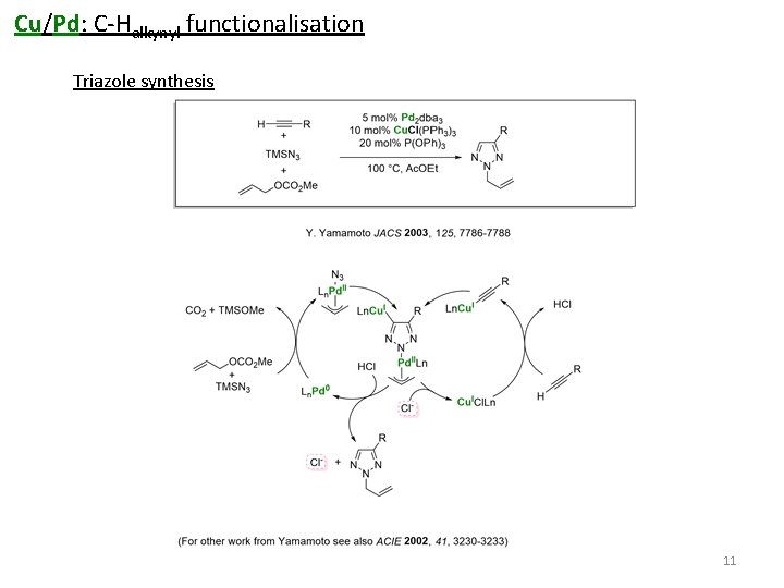 Cu/Pd: C-Halkynyl functionalisation Triazole synthesis 11 