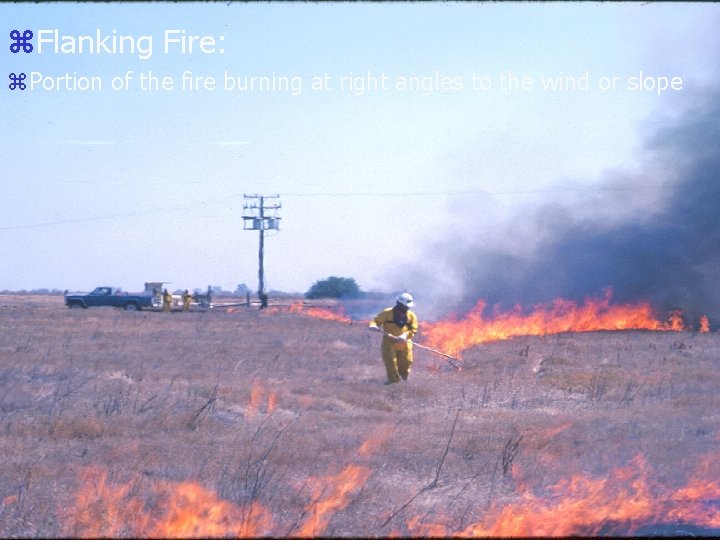 Flank Fire: Portion of the fire burning at right angles to the wind or