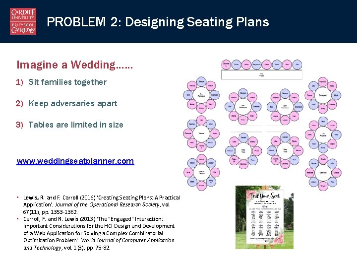 PROBLEM 2: Designing Seating Plans Imagine a Wedding…… 1) Sit families together 2) Keep