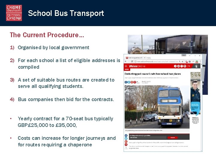 School Bus Transport The Current Procedure… 1) Organised by local government 2) For each