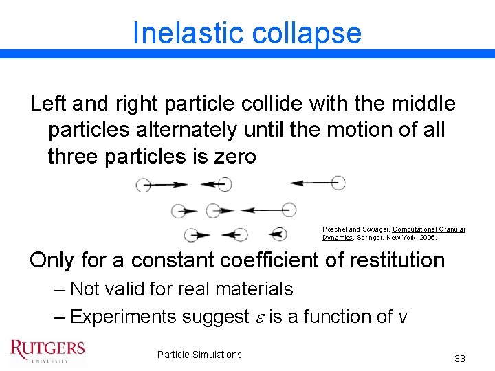 Inelastic collapse Left and right particle collide with the middle particles alternately until the