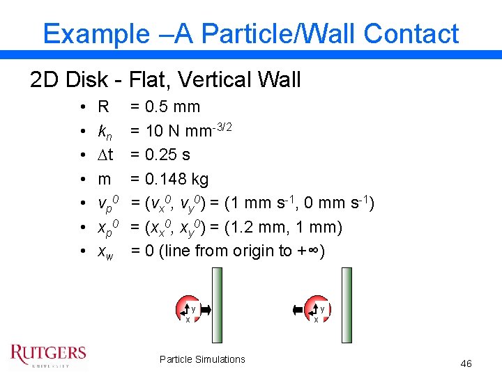 Example –A Particle/Wall Contact 2 D Disk - Flat, Vertical Wall • • R