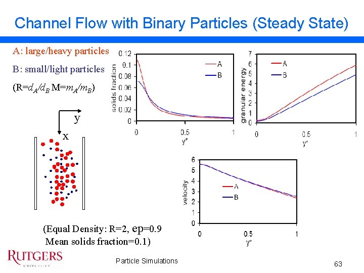 Channel Flow with Binary Particles (Steady State) A: large/heavy particles B: small/light particles (R=d.