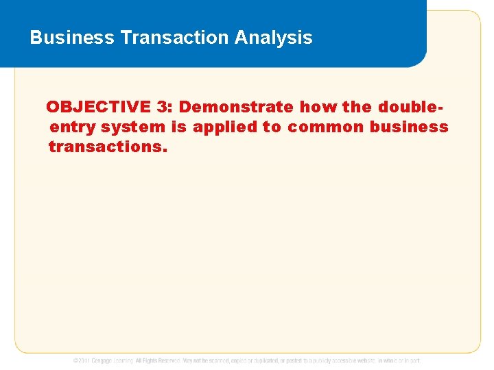 Business Transaction Analysis OBJECTIVE 3: Demonstrate how the doubleentry system is applied to common