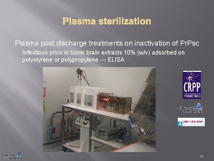 Plasma sterilization Plasma post discharge treatments on inactivation of Pr. Psc Infectious prion in