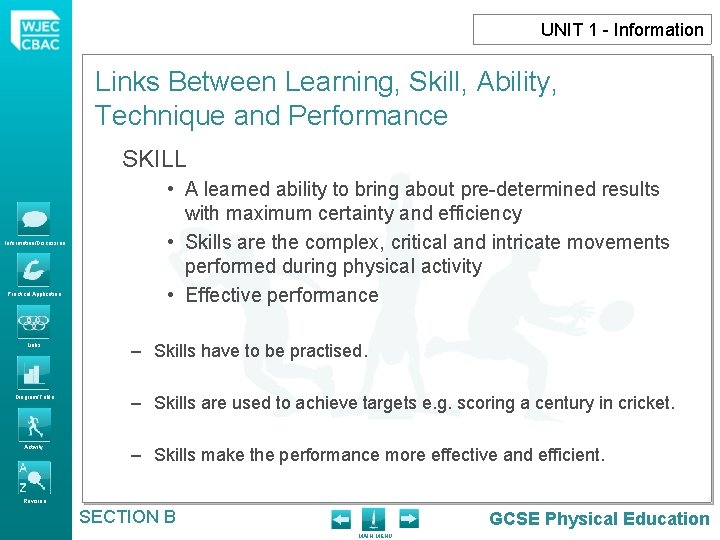 UNIT 1 - Information Links Between Learning, Skill, Ability, Technique and Performance SKILL Information/Discussion
