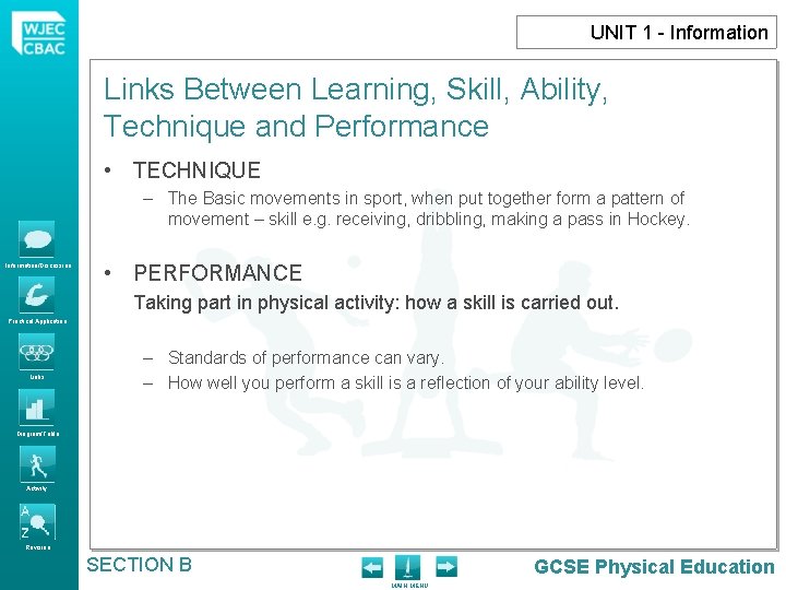 UNIT 1 - Information Links Between Learning, Skill, Ability, Technique and Performance • TECHNIQUE