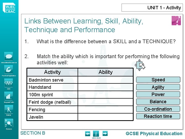 UNIT 1 - Activity Links Between Learning, Skill, Ability, Technique and Performance Information/Discussion 1.