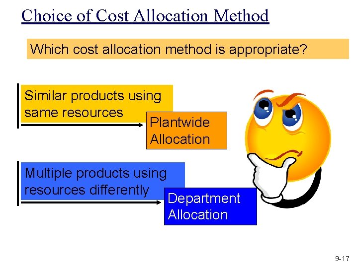 Choice of Cost Allocation Method Which cost allocation method is appropriate? Similar products using
