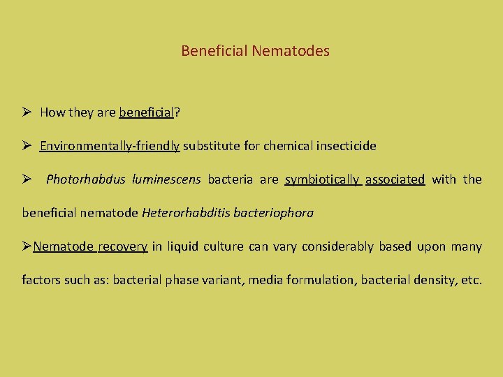 Beneficial Nematodes Ø How they are beneficial? Ø Environmentally-friendly substitute for chemical insecticide Ø