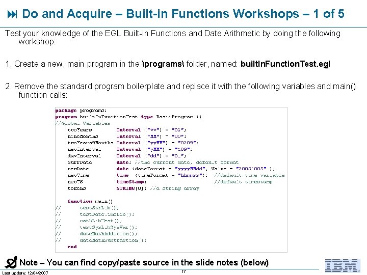  Do and Acquire – Built-in Functions Workshops – 1 of 5 Test your