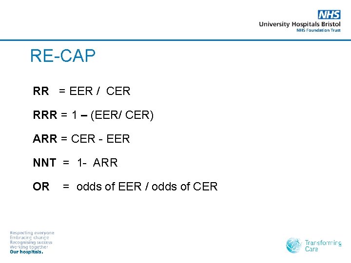 RE-CAP RR = EER / CER RRR = 1 – (EER/ CER) ARR =