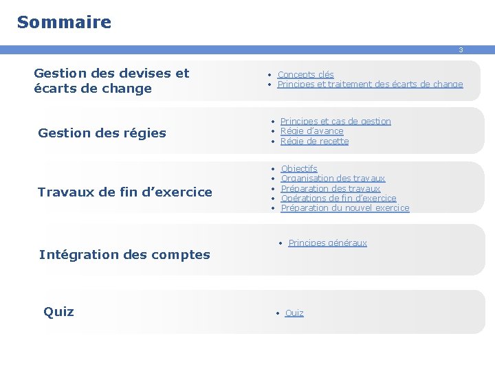 Sommaire 3 Gestion des devises et écarts de change • Concepts clés • Principes