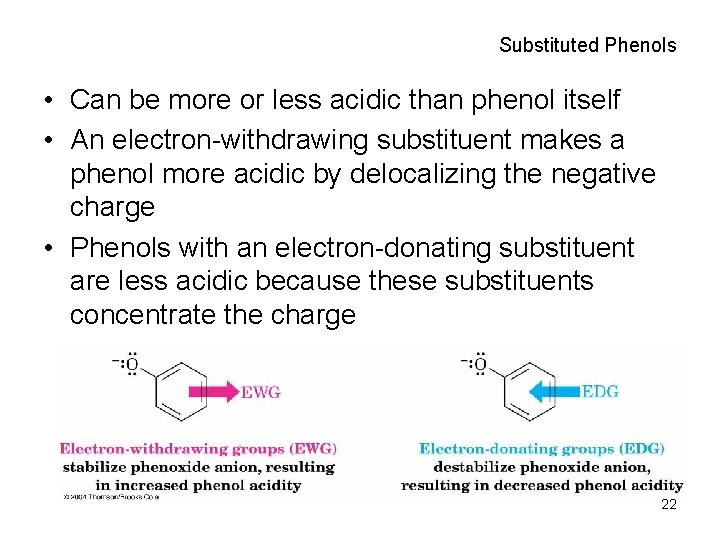 Substituted Phenols • Can be more or less acidic than phenol itself • An