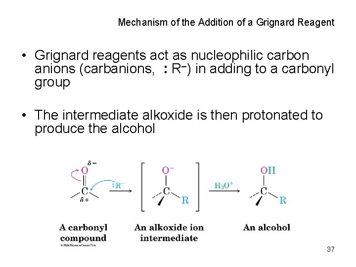 Mechanism of the Addition of a Grignard Reagent • Grignard reagents act as nucleophilic