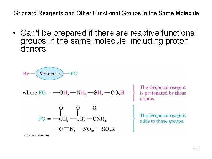 Grignard Reagents and Other Functional Groups in the Same Molecule • Can't be prepared