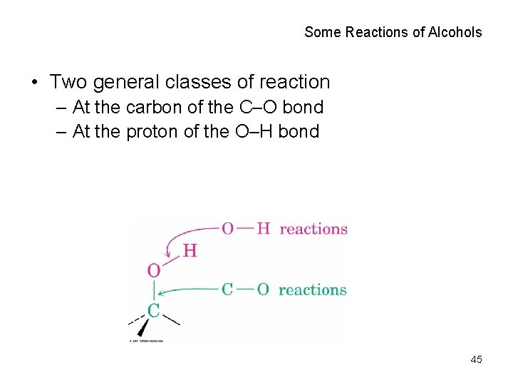 Some Reactions of Alcohols • Two general classes of reaction – At the carbon
