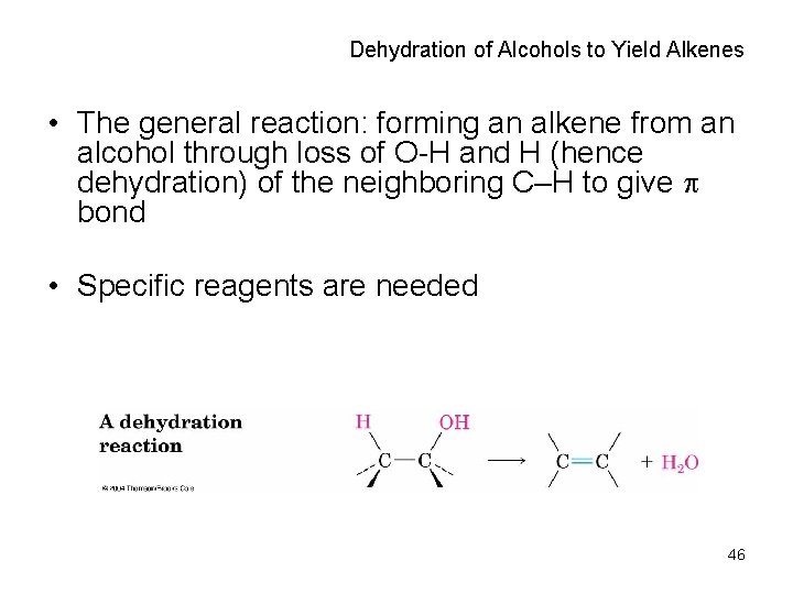 Dehydration of Alcohols to Yield Alkenes • The general reaction: forming an alkene from