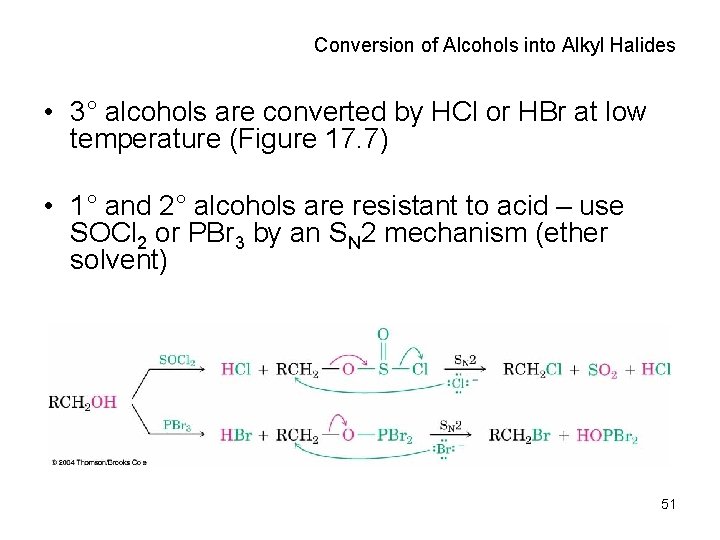 Conversion of Alcohols into Alkyl Halides • 3° alcohols are converted by HCl or