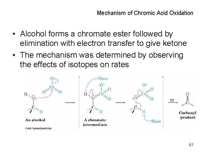 Mechanism of Chromic Acid Oxidation • Alcohol forms a chromate ester followed by elimination
