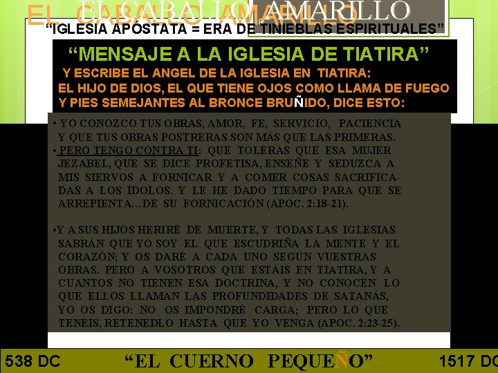 EL CABALLO AMARILLO “IGLESIA APÓSTATA = ERA DE TINIEBLAS ESPIRITUALES” 8 “MENSAJE A LA