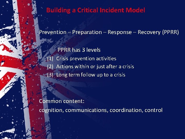 Building a Critical Incident Model Prevention – Preparation – Response – Recovery (PPRR) PPRR