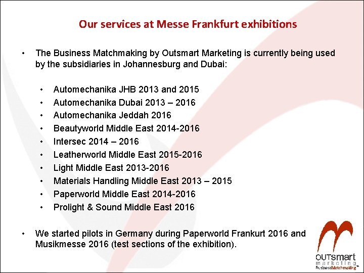 Our services at Messe Frankfurt exhibitions • The Business Matchmaking by Outsmart Marketing is