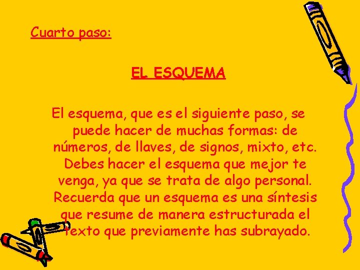 Cuarto paso: EL ESQUEMA El esquema, que es el siguiente paso, se puede hacer