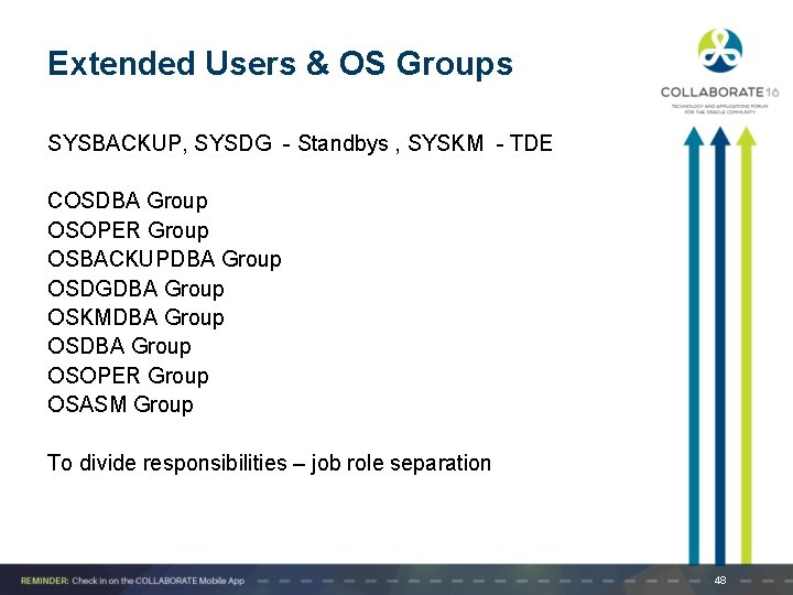 Extended Users & OS Groups SYSBACKUP, SYSDG - Standbys , SYSKM - TDE COSDBA