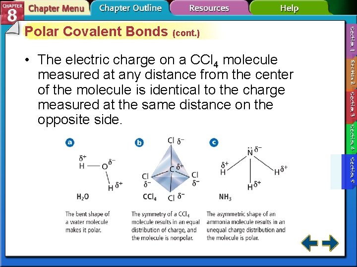 Polar Covalent Bonds (cont. ) • The electric charge on a CCl 4 molecule