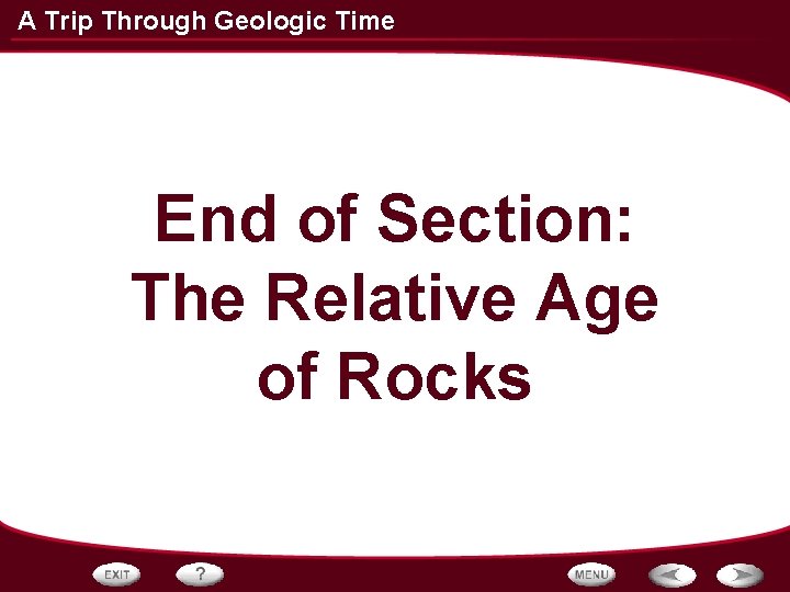 A Trip Through Geologic Time End of Section: The Relative Age of Rocks 