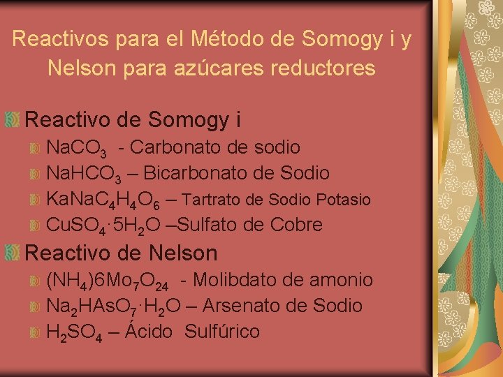 Reactivos para el Método de Somogy i y Nelson para azúcares reductores Reactivo de