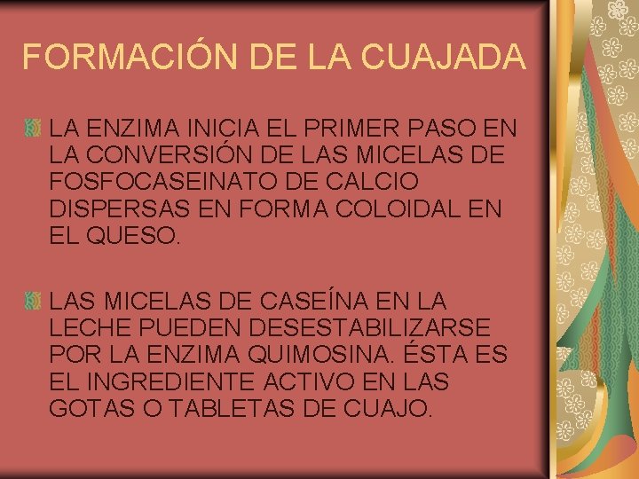 FORMACIÓN DE LA CUAJADA LA ENZIMA INICIA EL PRIMER PASO EN LA CONVERSIÓN DE